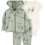 Conjunto de 3 piezas con chaqueta - Avión - Verde