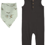 2-Piece Drop Needle Jumpsuit & Bandana Bib Set