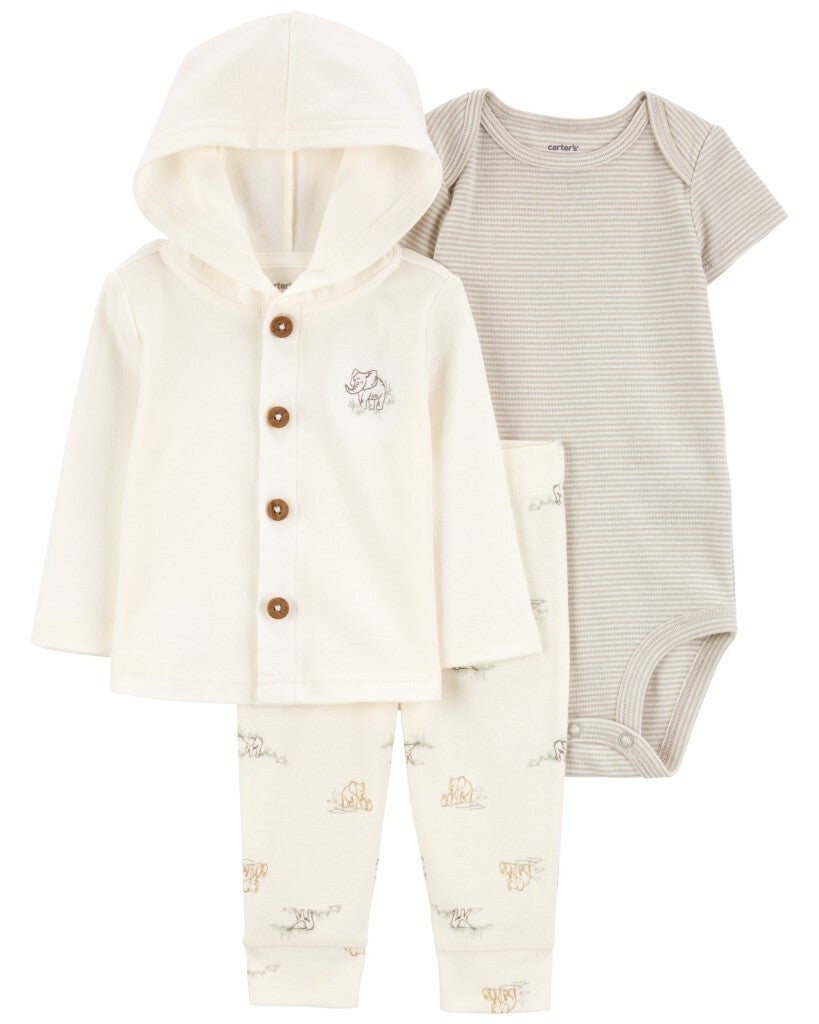 Conjunto de 3 piezas con chaqueta - Elefantes - Blanco
