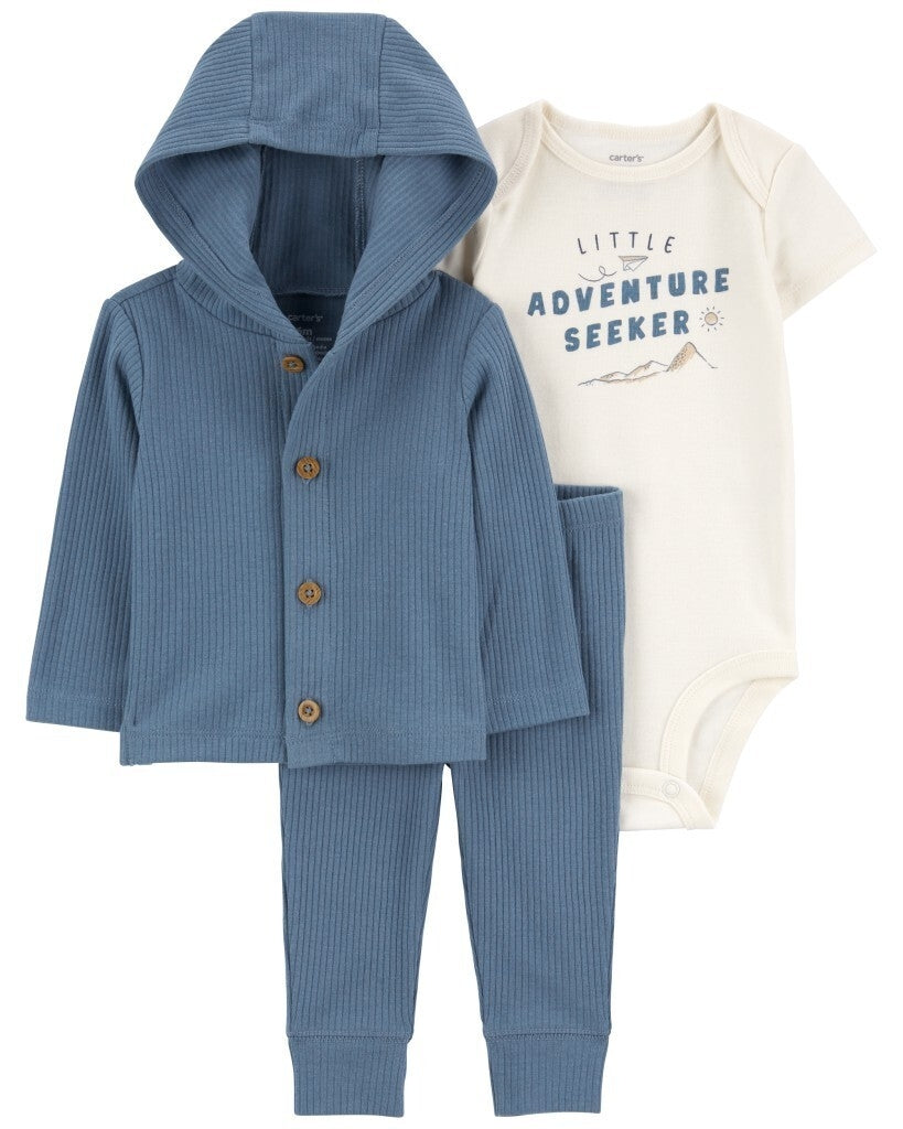 Conjunto de 3 piezas con chaqueta - "Little Adventure Seeker" - Azul