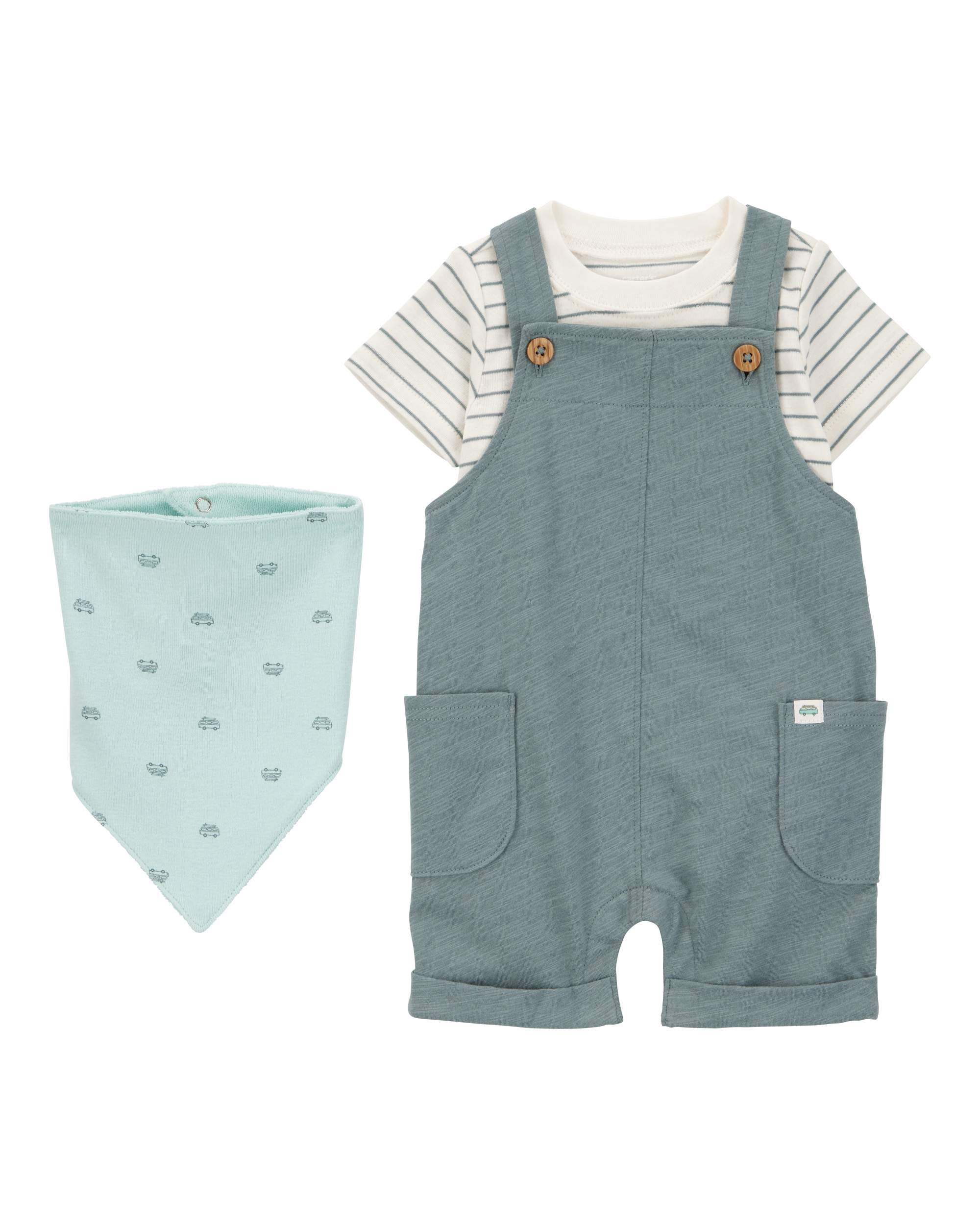 Conjunto de 3 piezas overol corto - Azul