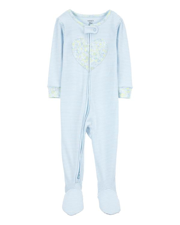 Pijama de Algodón De Ajuste Perfecto - Corazon Rayas - Azul