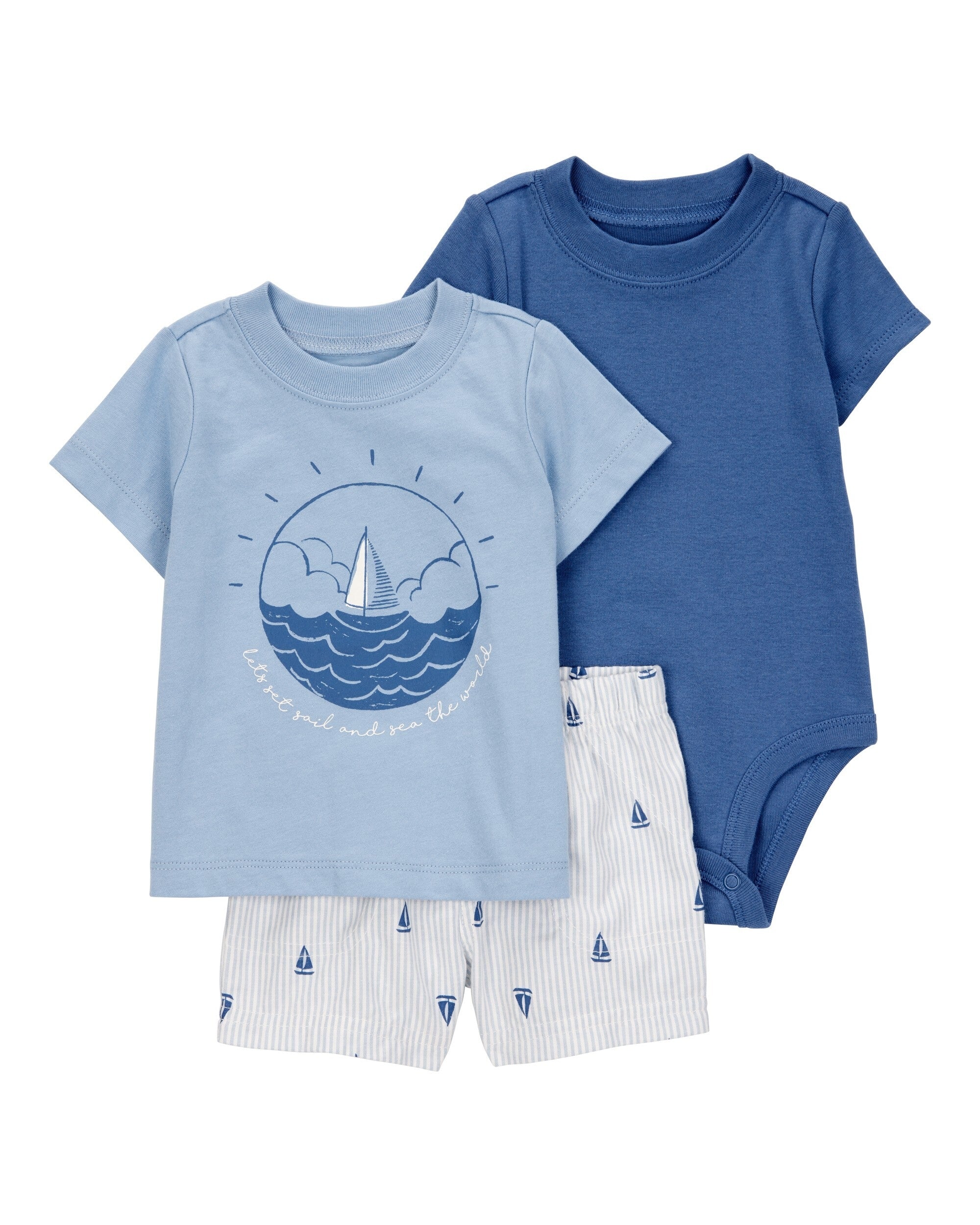 Conjunto de 3 piezas con shorts - Barco - Azul
