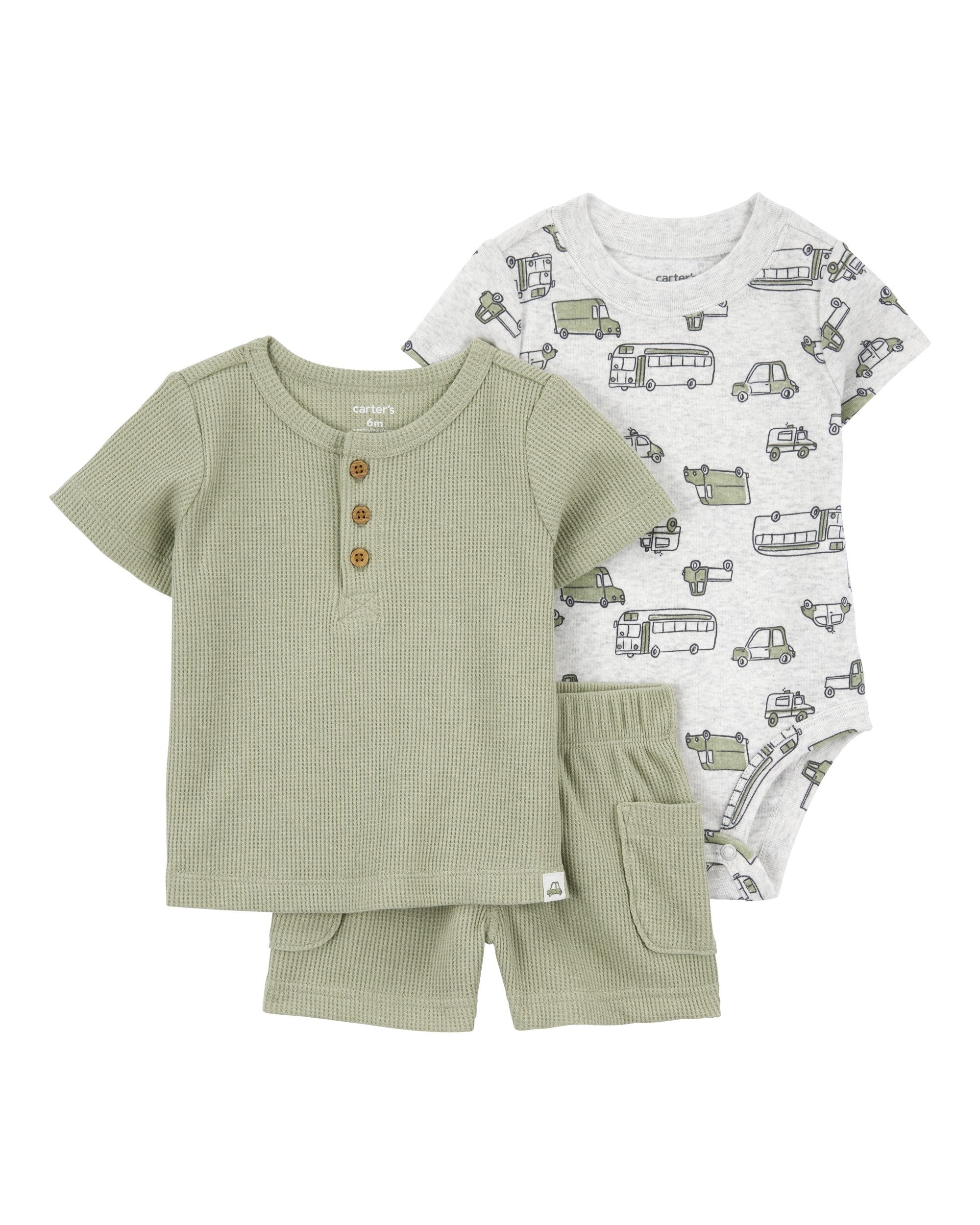 Conjunto de 3 piezas con shorts - Verde
