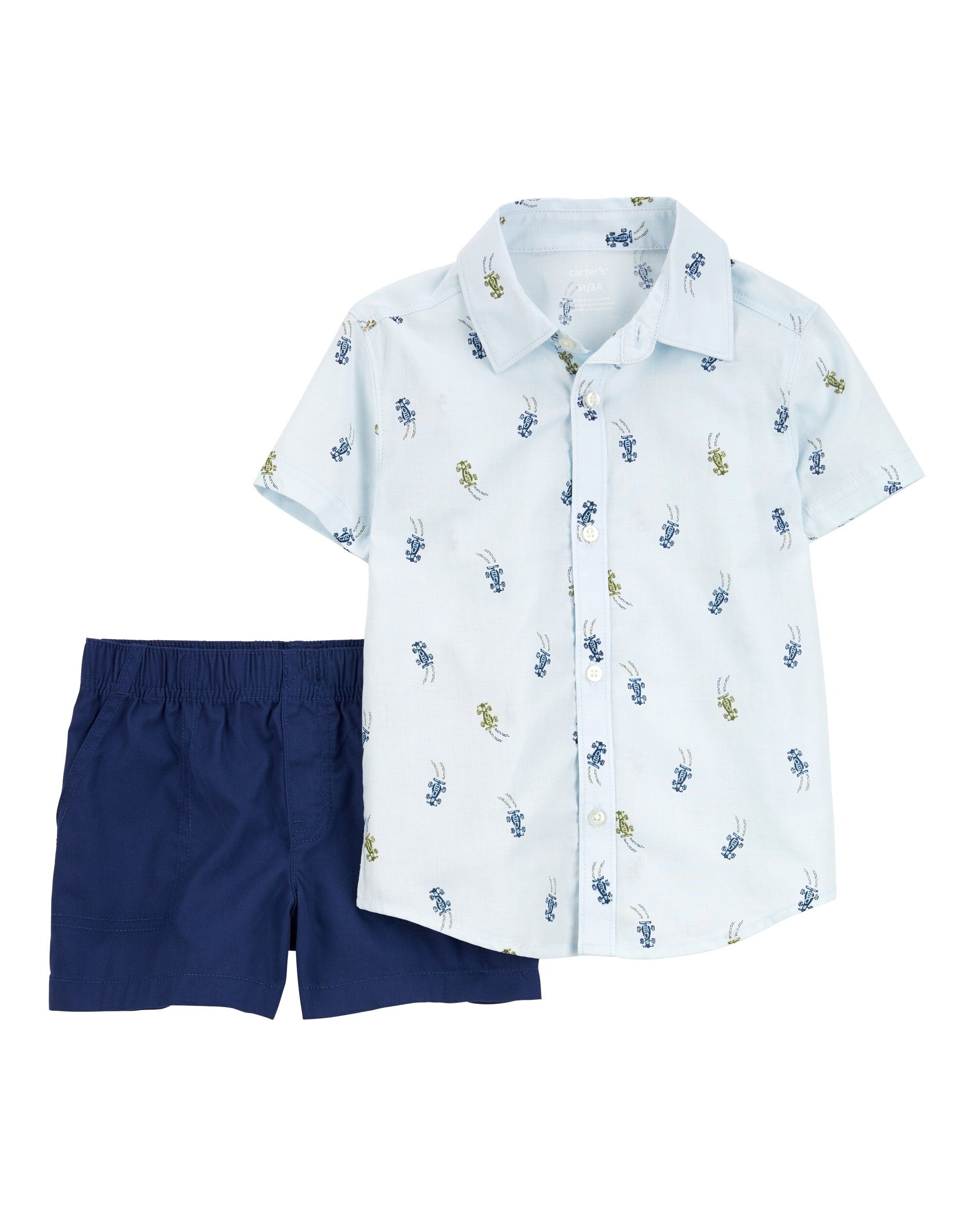Conjunto de 2 piezas camisa de botones y shorts - Carros de carrera
