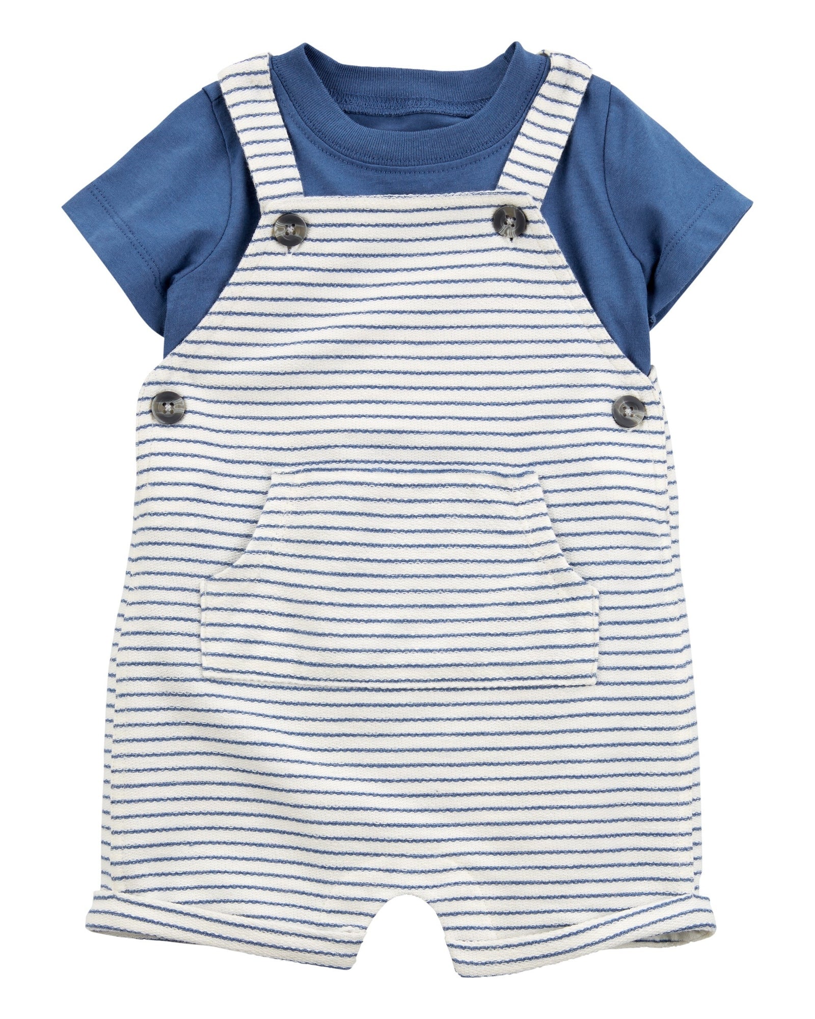 Conjunto de 2 piezas camisa y overol corto - Rayas - Azul/Blanco
