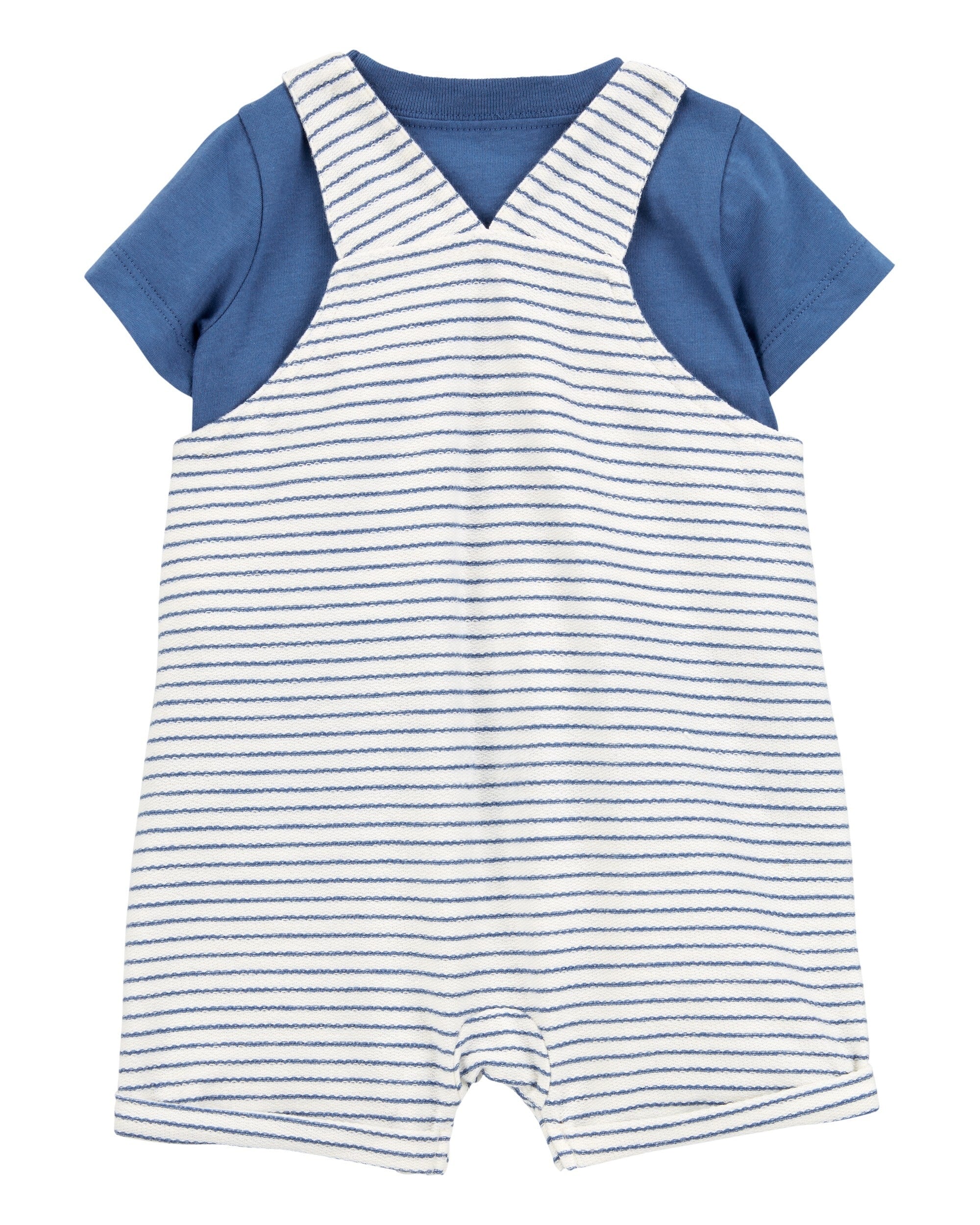 Conjunto de 2 piezas camisa y overol corto - Rayas - Azul/Blanco