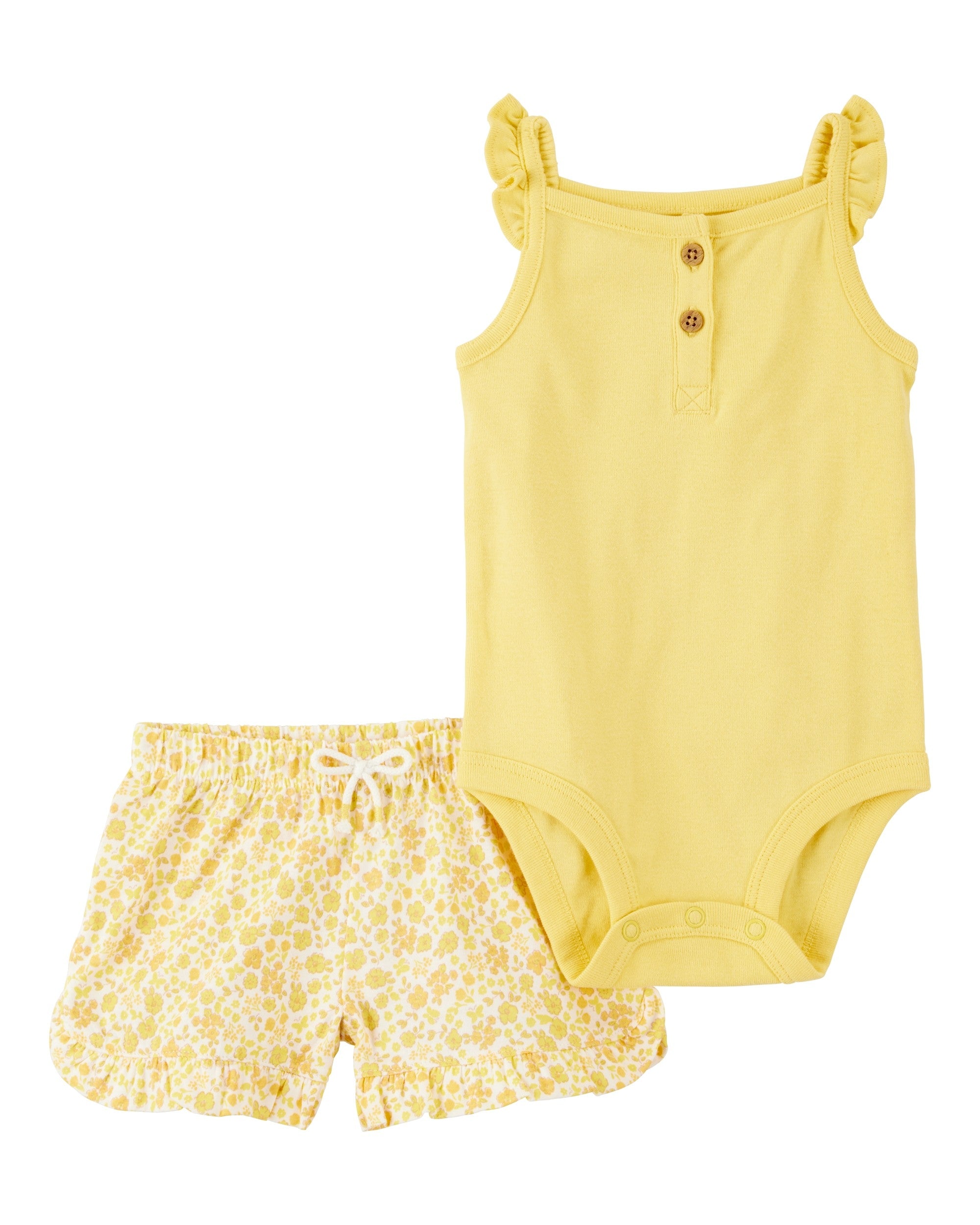 Conjunto de 2 piezas pañalero sin mangas y shorts - Amarillo