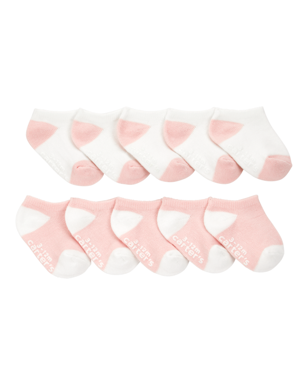 Paquete de 10 Pares de Calcetines Cortos - Blanco/Rosado