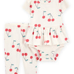 Conjunto de 2 piezas pañalero peplum y pantalón - Cerezas