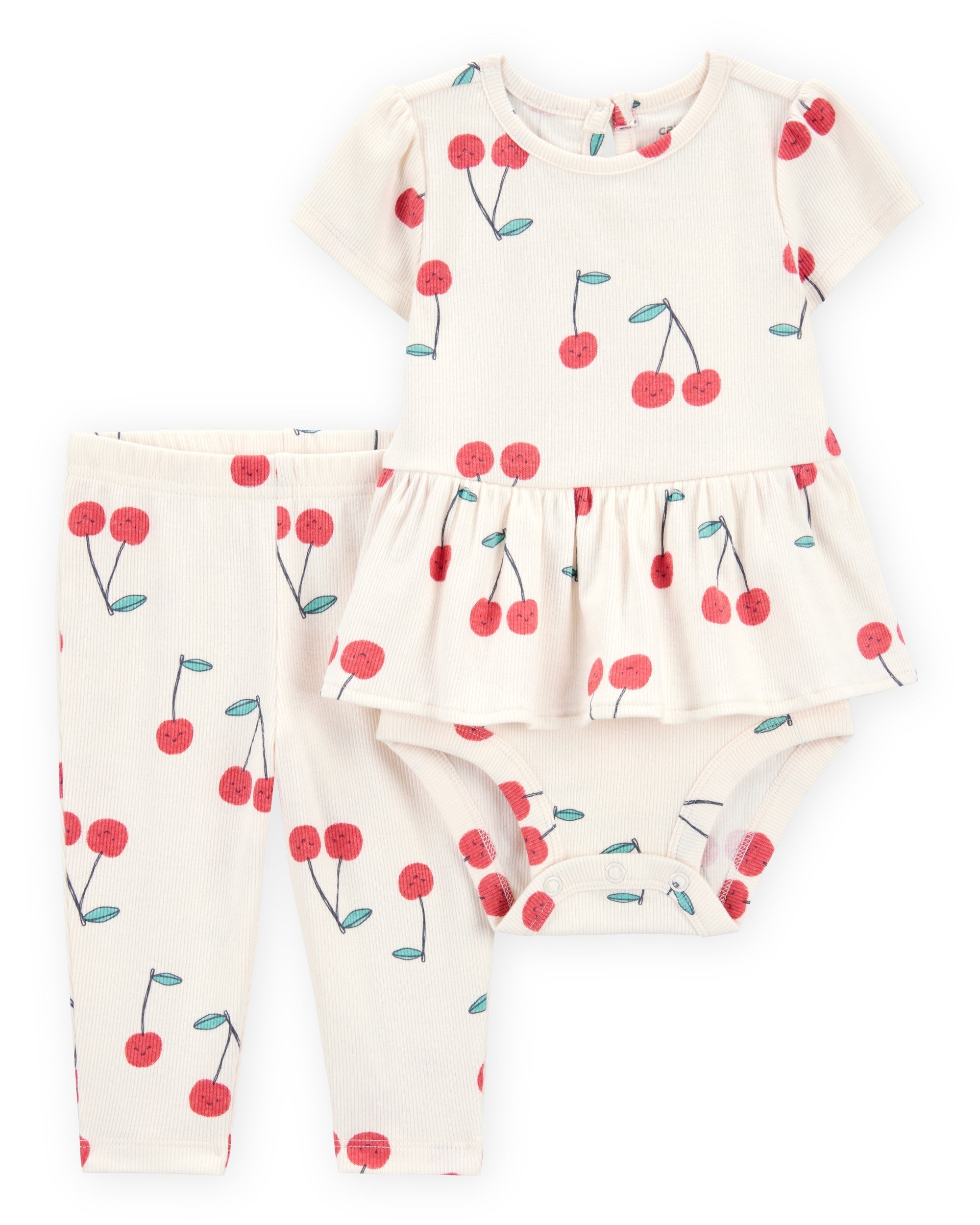 Conjunto de 2 piezas pañalero peplum y pantalón - Cerezas