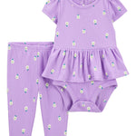 Conjunto de 2 piezas pañalero peplum y pantalón - Flores