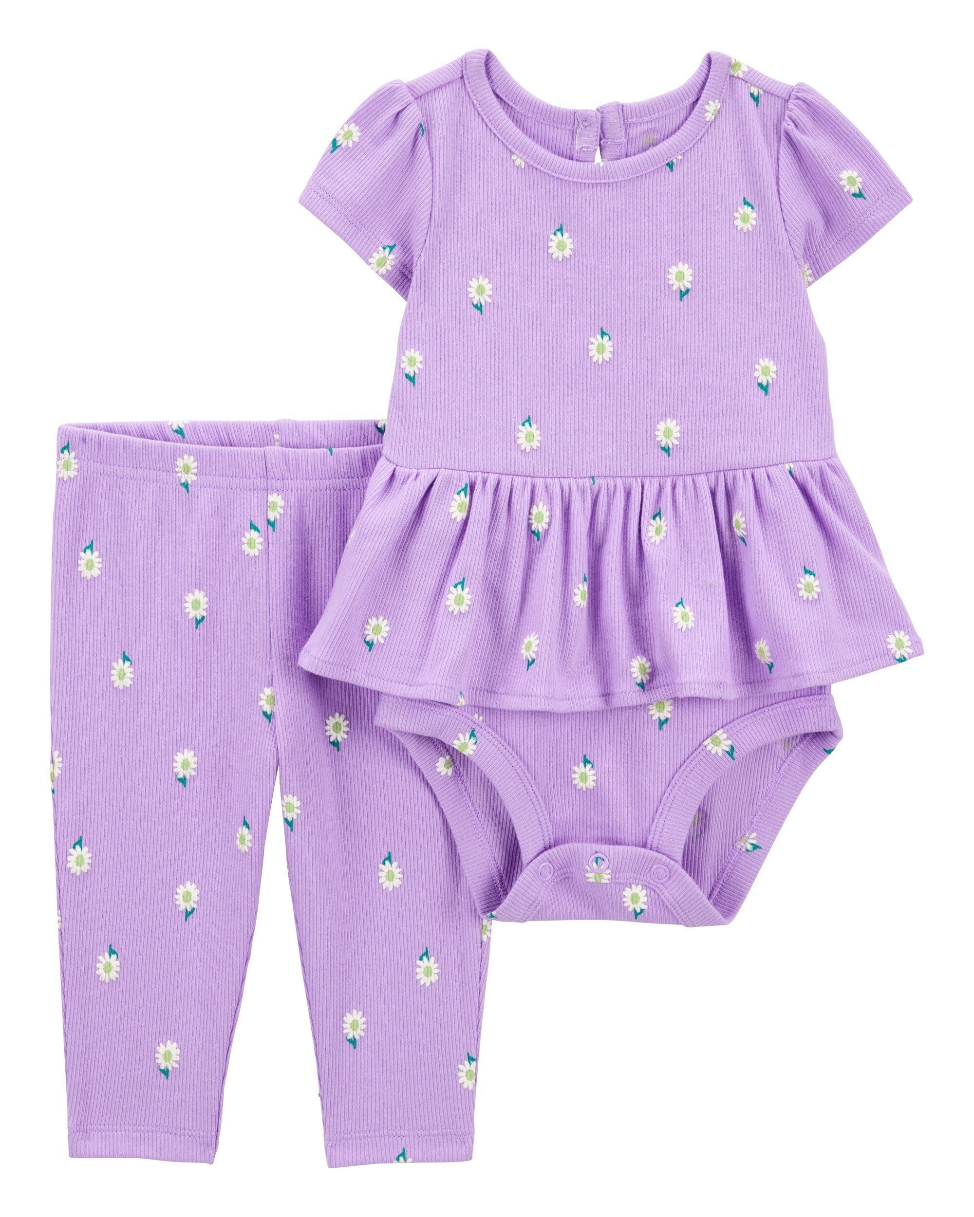 Conjunto de 2 piezas pañalero peplum y pantalón - Flores