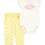 Conjunto de 2 piezas pañalero y pantalón - Little Sister - Amarillo