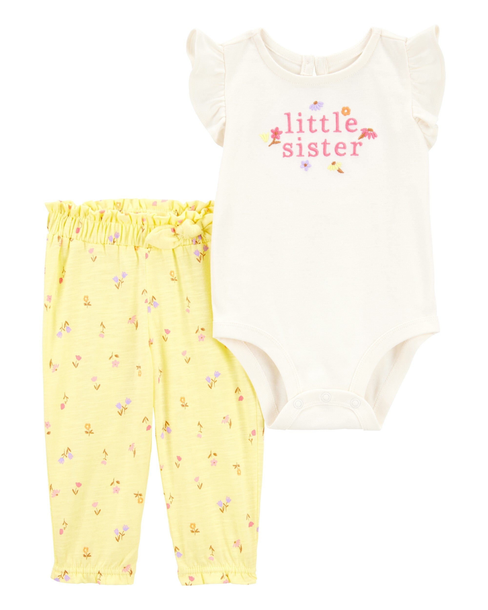Conjunto de 2 piezas pañalero y pantalón - Little Sister - Amarillo
