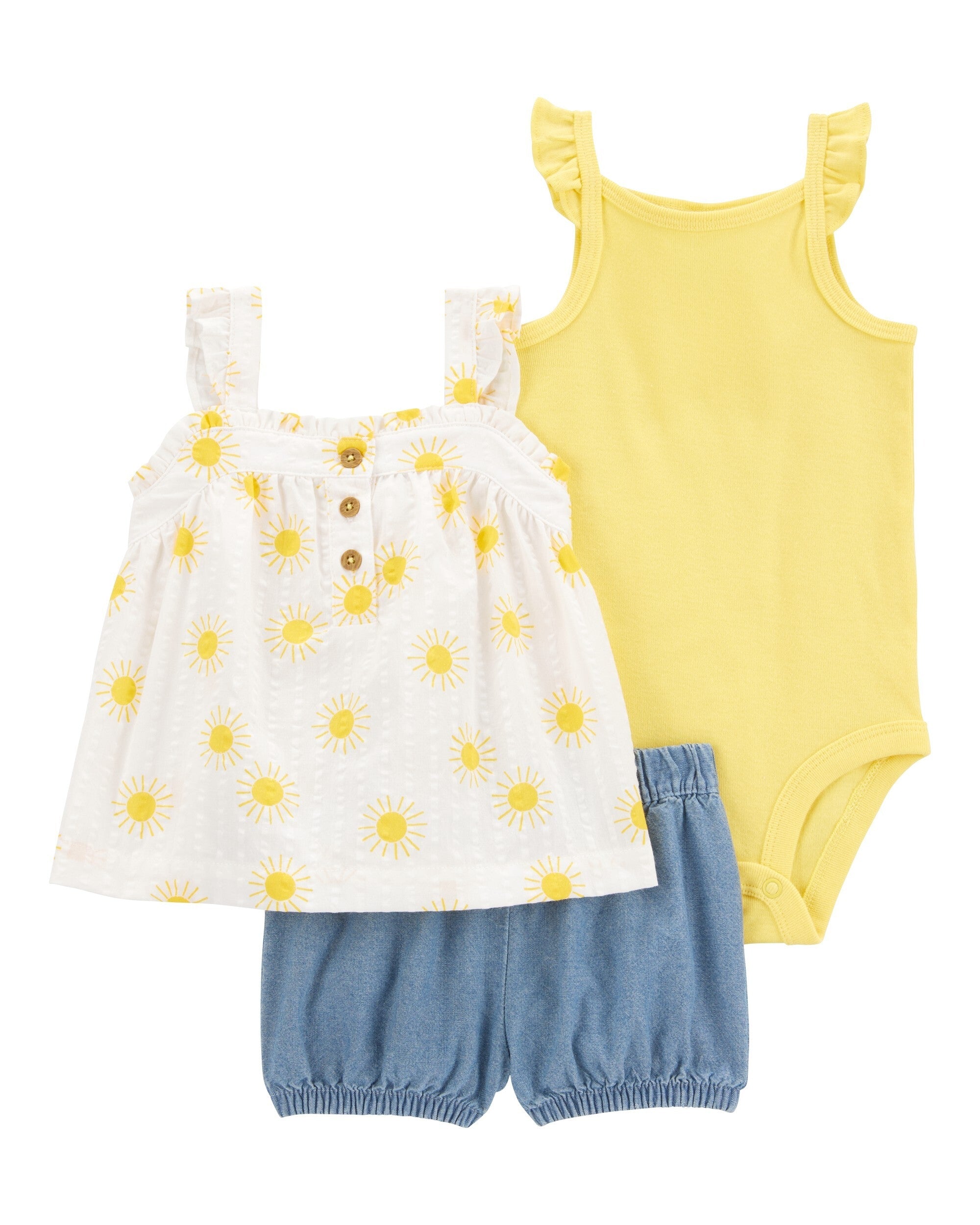 Conjunto de 3 piezas con shorts - Soles - Amarillo