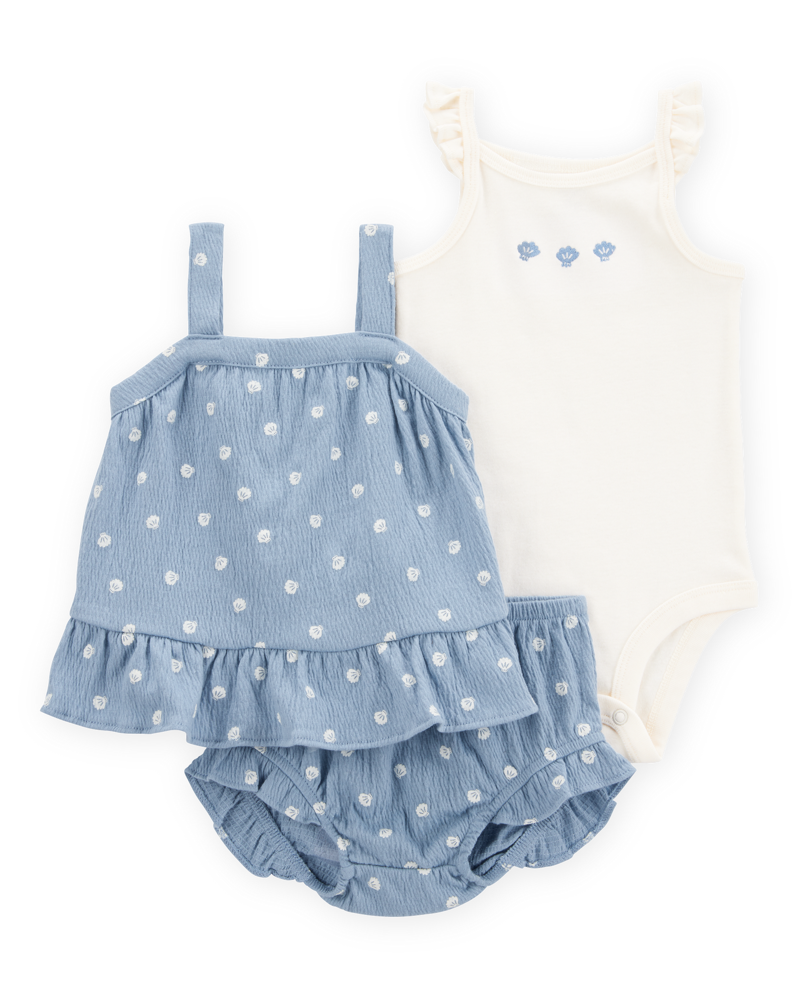 Conjunto de 3 piezas cubrepañal - Conchas de Mar