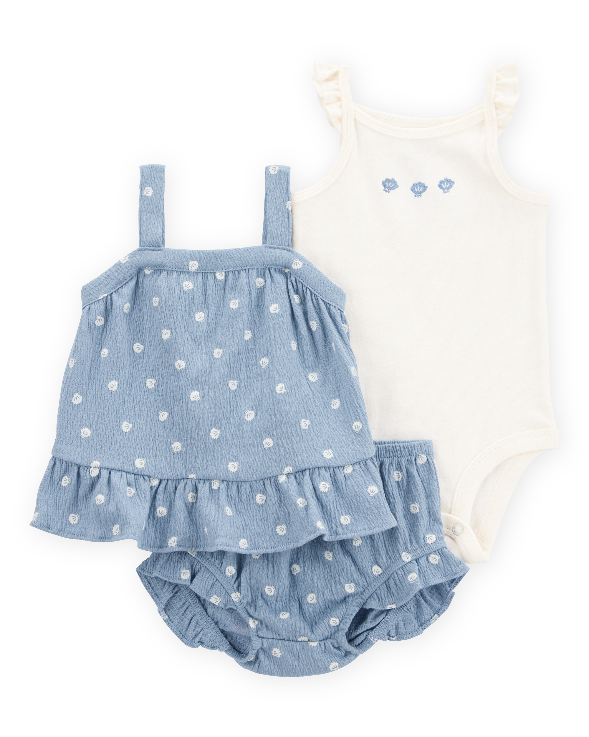 Conjunto de 3 piezas cubrepañal - Conchas de Mar