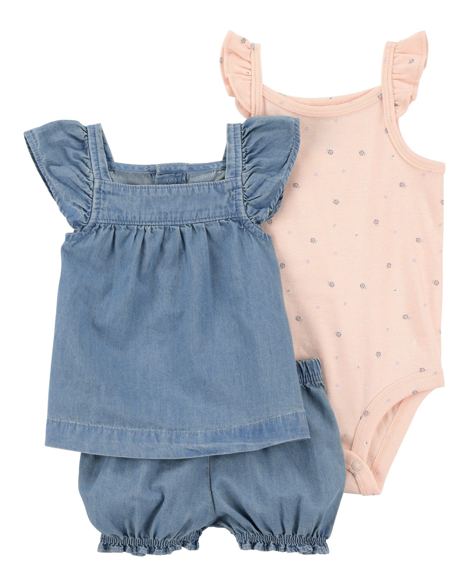Conjunto de 3 piezas estilo chambray - Rosado