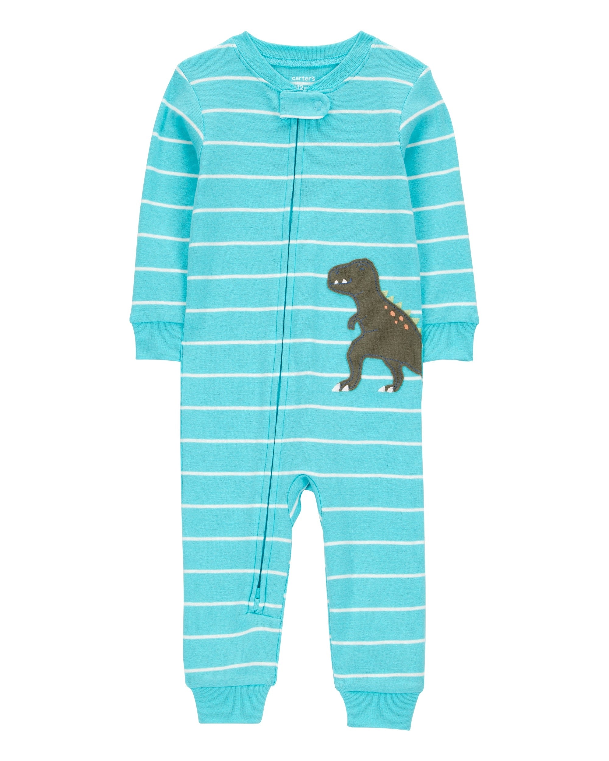 Pijama 100% Algodón De Ajuste Perfecto - Dinosaurio - Rayas - Turquesa