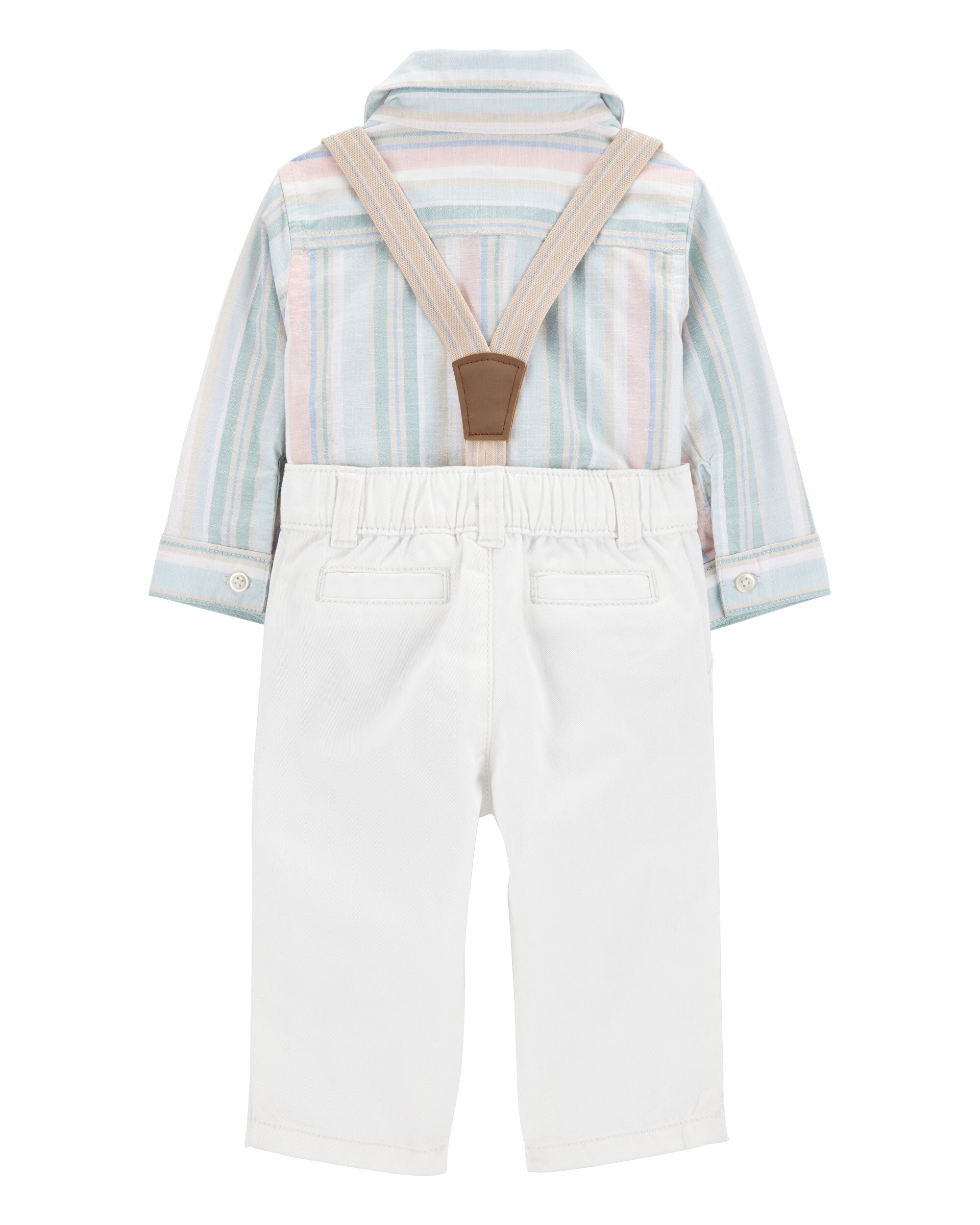 Conjunto de 3 piezas pañalero de botones y pantalón con tirantes