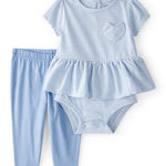 Conjunto de 2 piezas pañalero peplum y pantalón - Rayas - Azul