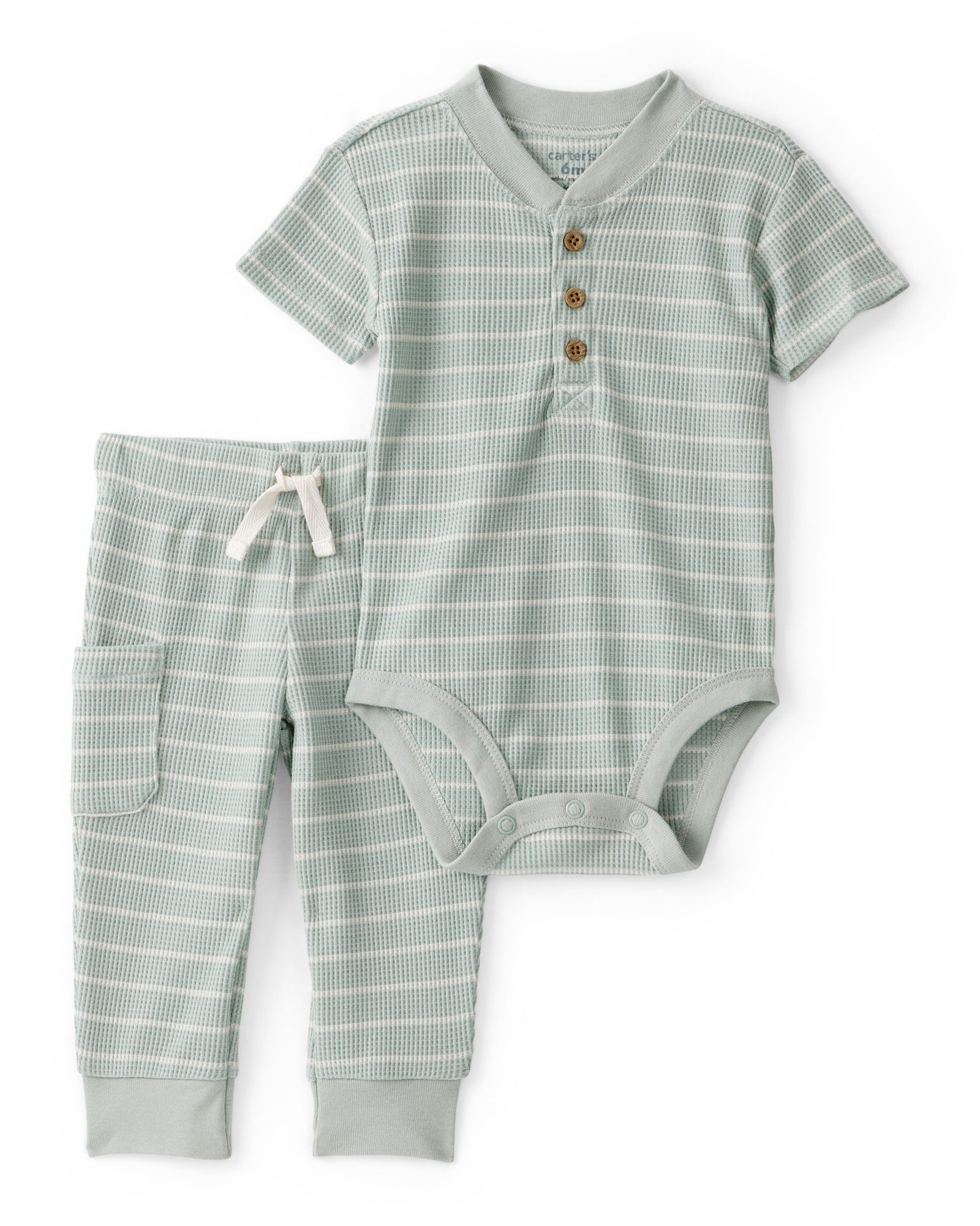 Conjunto de 2 piezas pañalero y pantalón - Rayas - Verde
