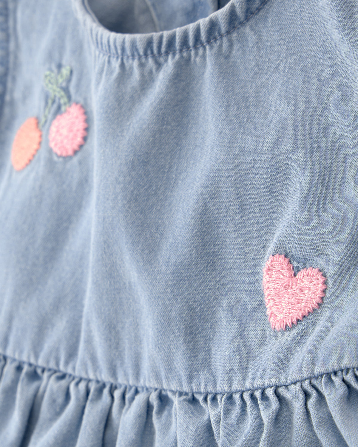 Conjunto De 3 Piezas Chambray Con Pañalero Y Blusa Cerezas - Azul