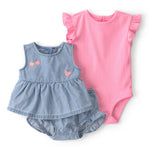 Conjunto De 3 Piezas Chambray Con Pañalero Y Blusa Cerezas - Azul