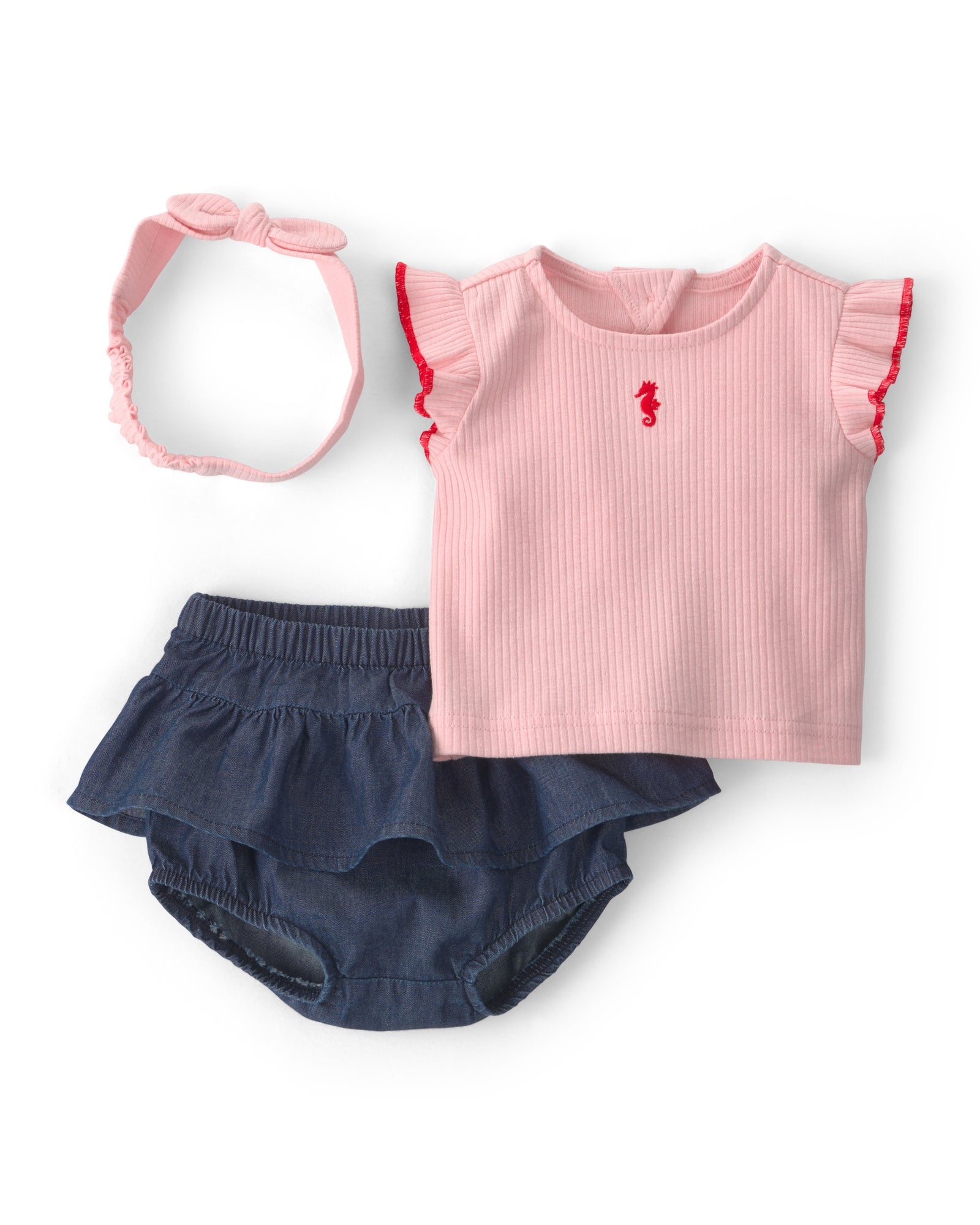 Conjunto De 3 Piezas - Diadema, Playera y Short - Rosa