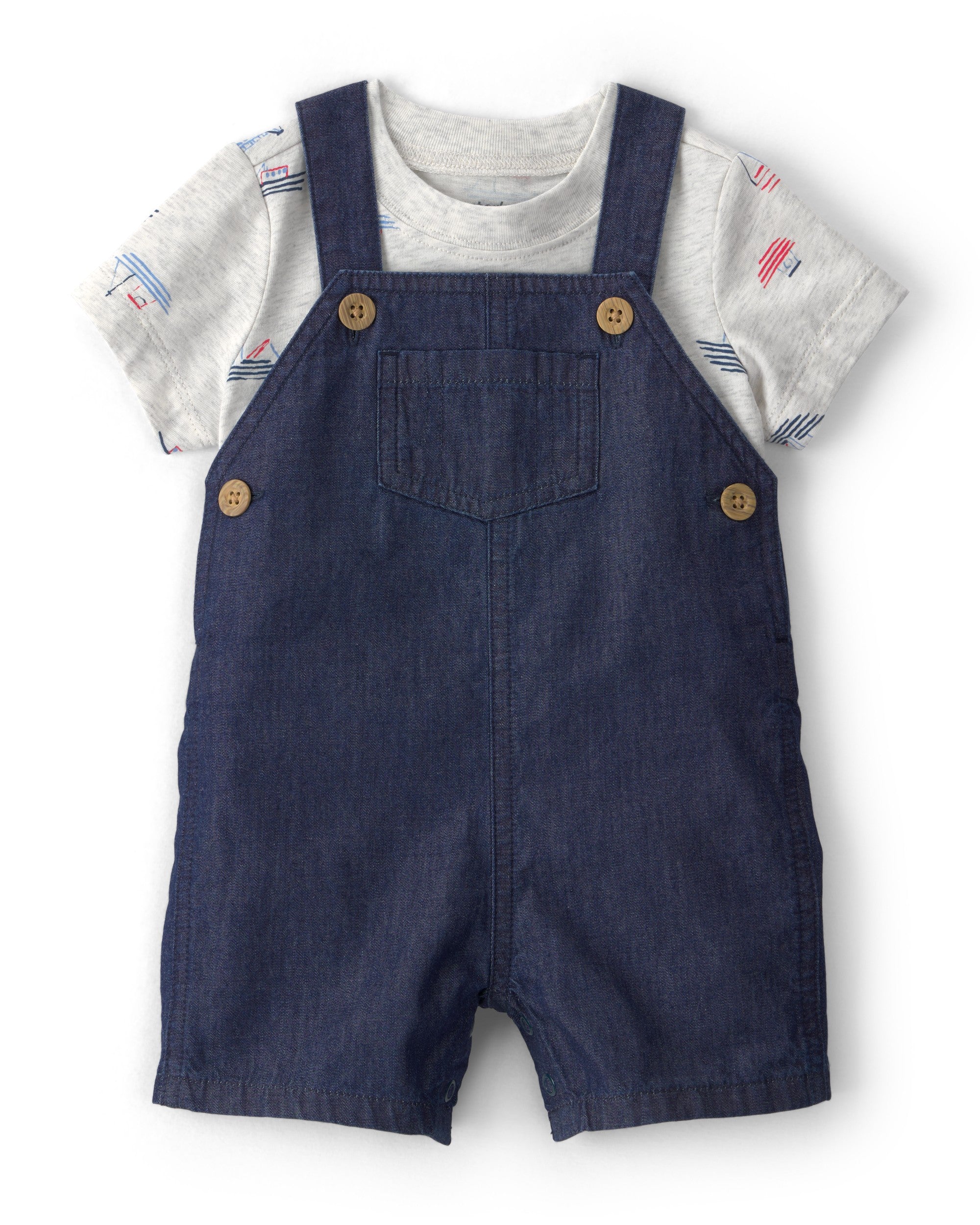 Conjunto de 2 piezas camisa y overol corto - Barquitos