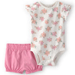 Conjunto De 2 Piezas Con Pañalero Y Short Floral - Rosa
