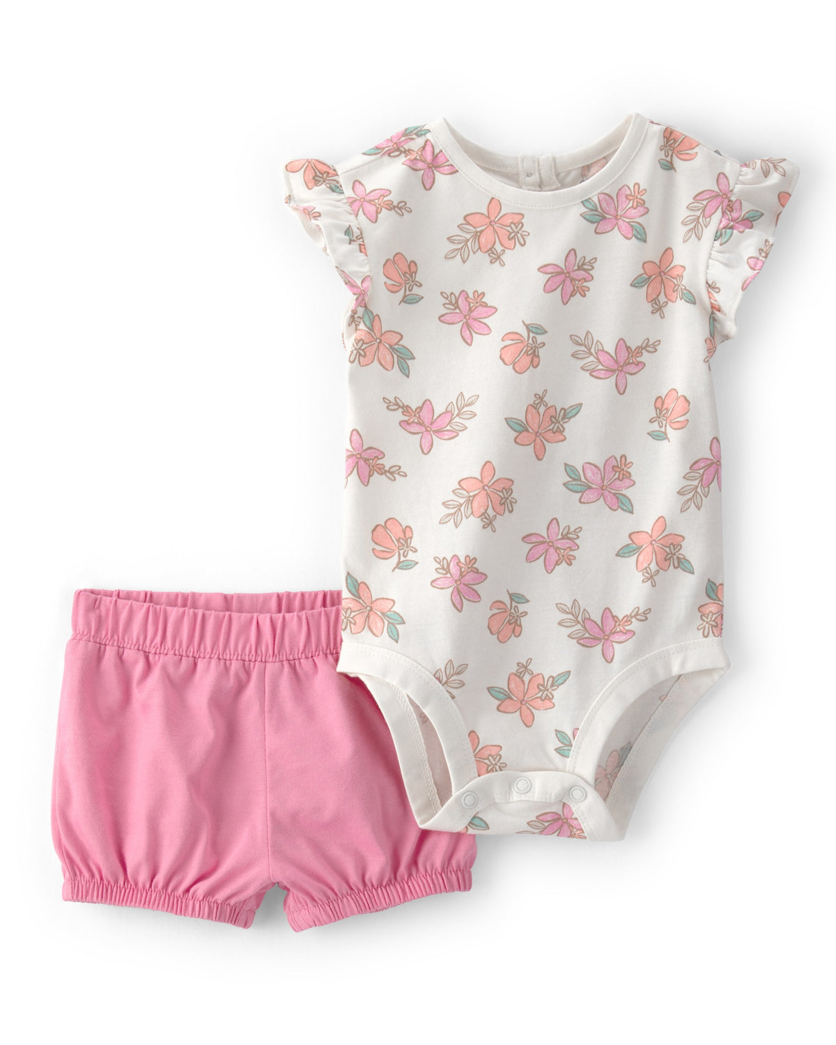 Conjunto De 2 Piezas Con Pañalero Y Short Floral - Rosa
