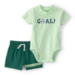 Conjunto De 2 Piezas Con Pañalero Y Short Estampado Futból - Verde