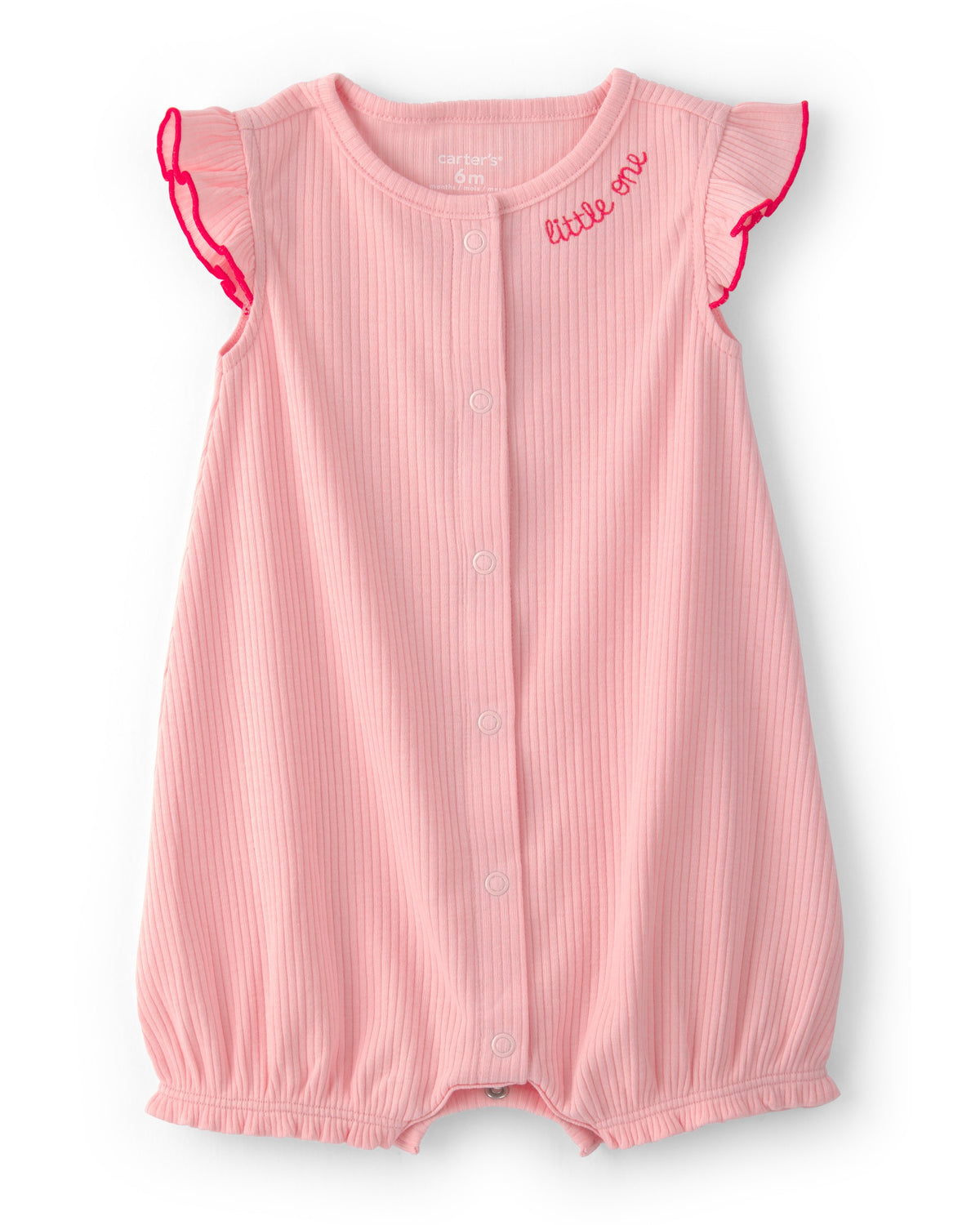 Romper De Manga Corta A Canalé De Algodón - Rosa