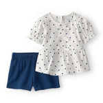 Conjunto De 2 Piezas De Blusa Y Short - Lunares Azul/Blanco
