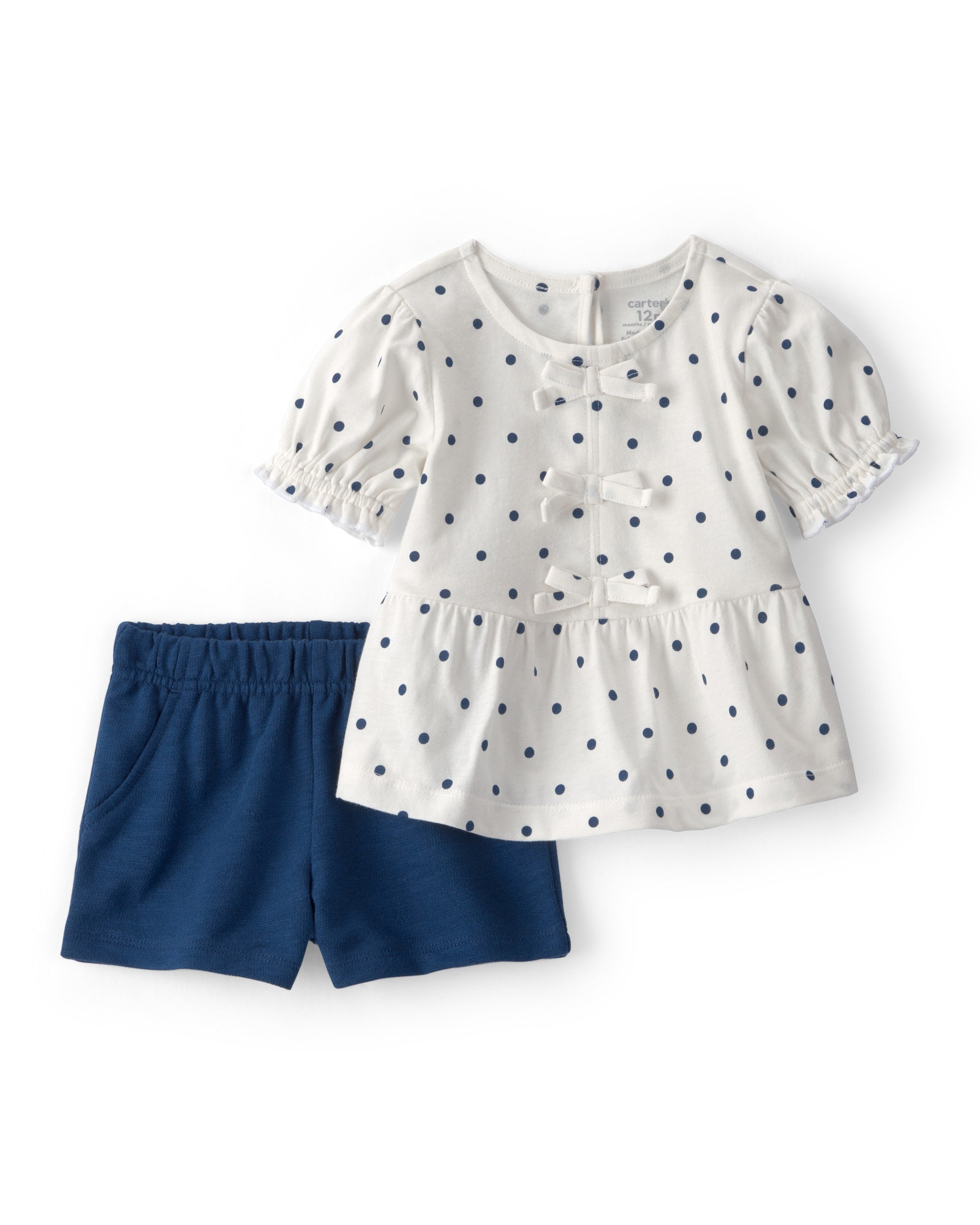 Conjunto De 2 Piezas De Blusa Y Short - Lunares Azul/Blanco