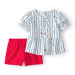 Conjunto De 2 Piezas De Playera Y Short Con Fresas Azul/Rojo - Multi