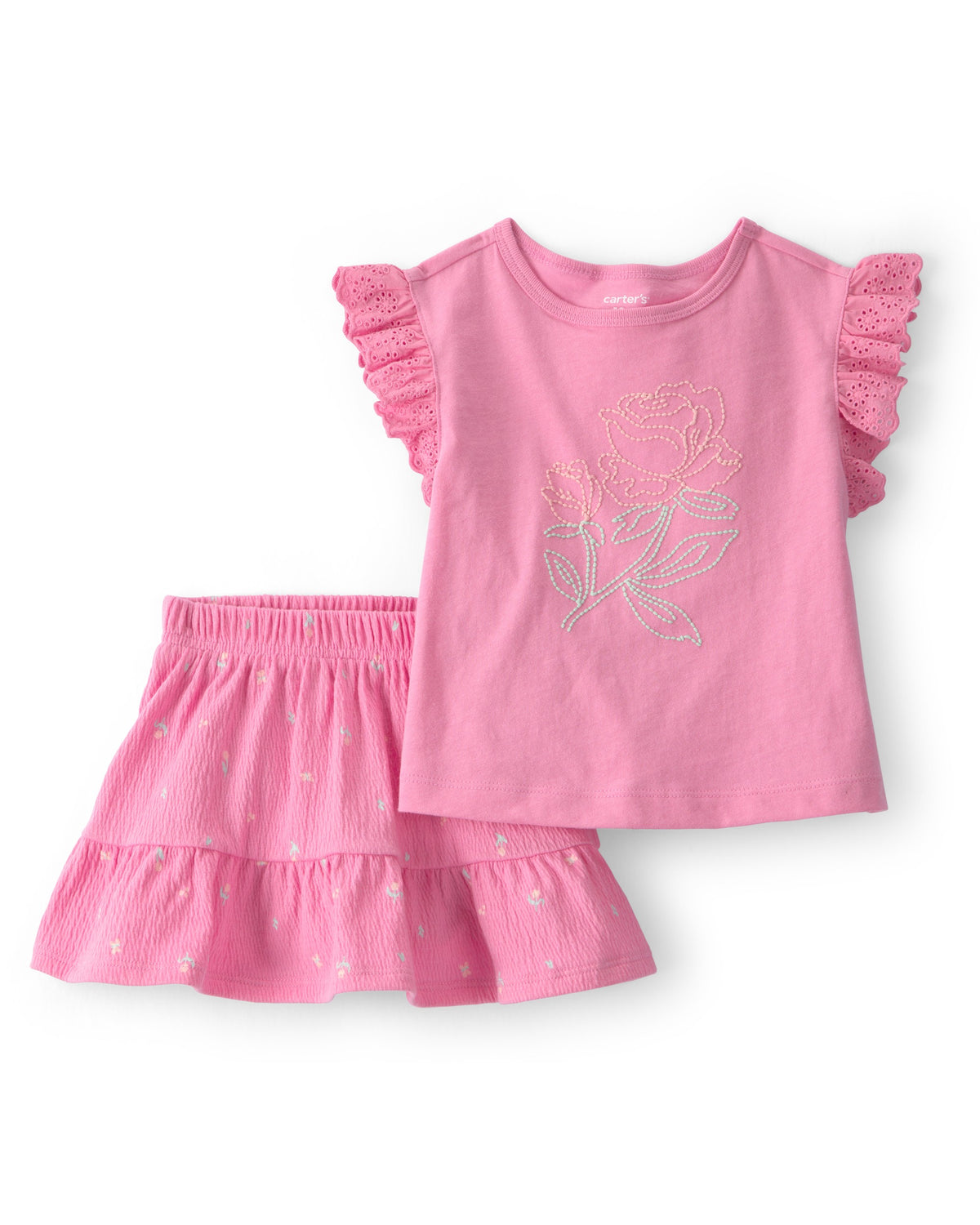 Conjunto De 2 Piezas De Playera Y Falda Floral Rosa - Multi