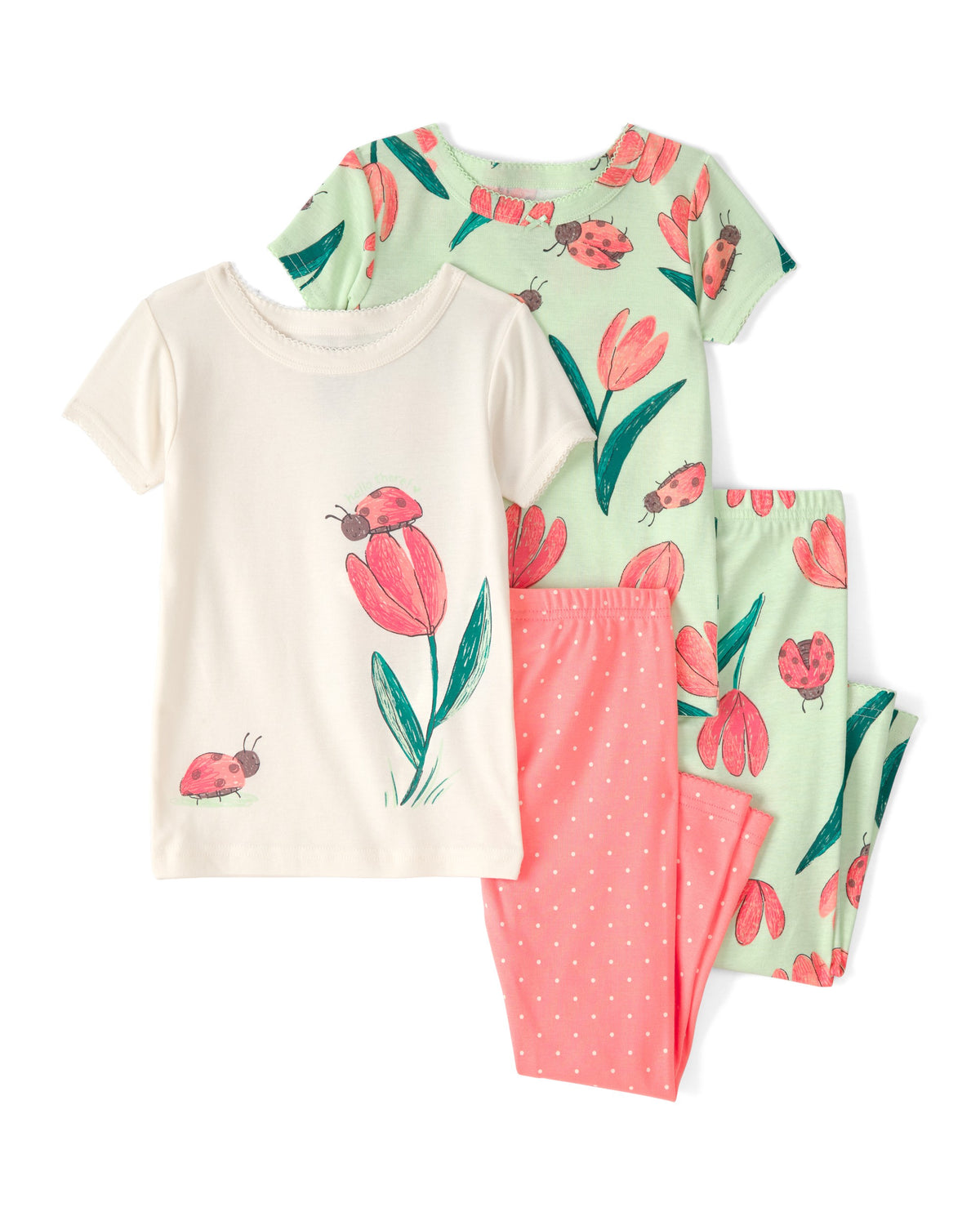 Pijama De Algodón 4 Piezas Con Flores - Multi