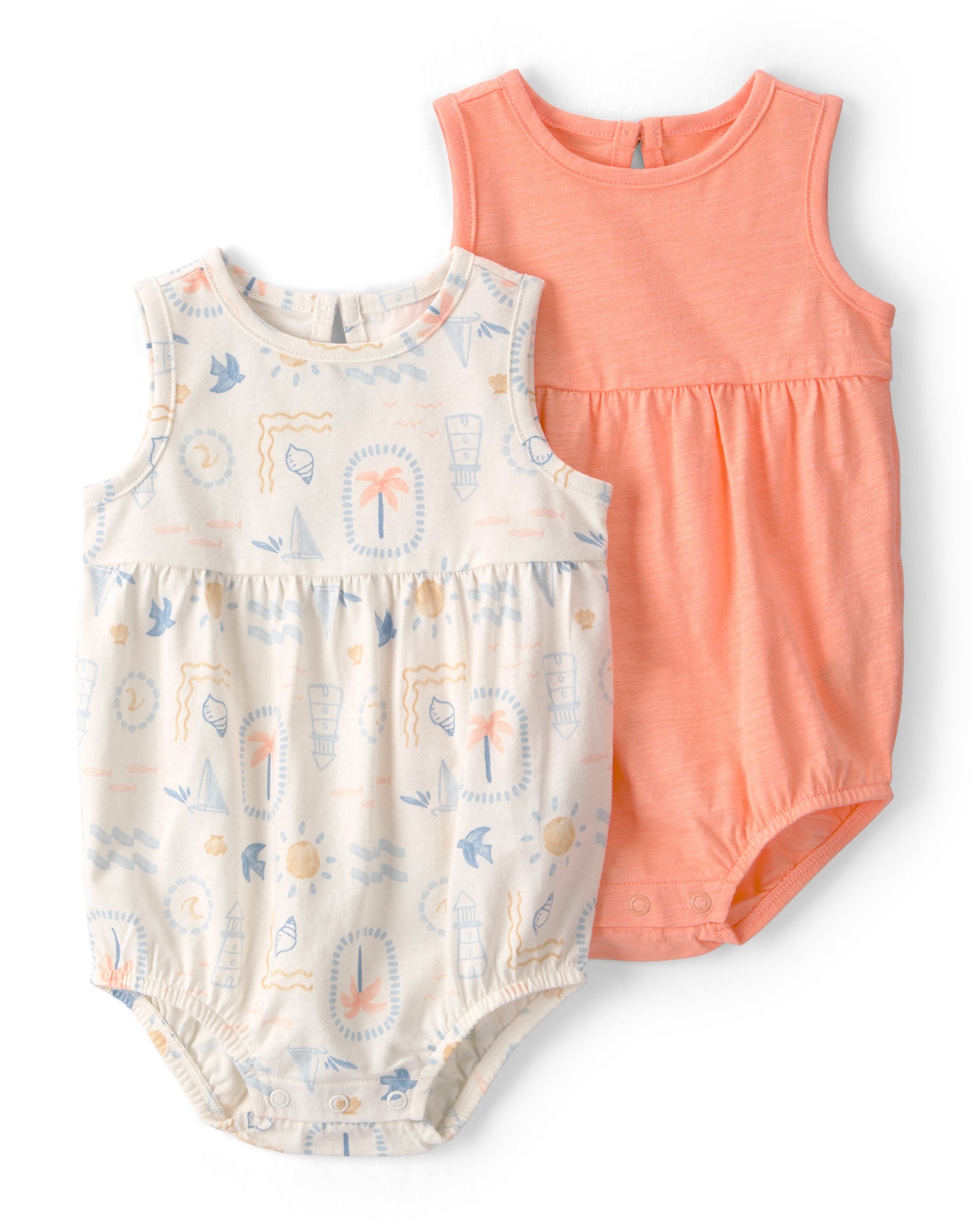 Paquete De 2 Rompers Burbuja De algodón Para la Playa - Naranja/Marfil