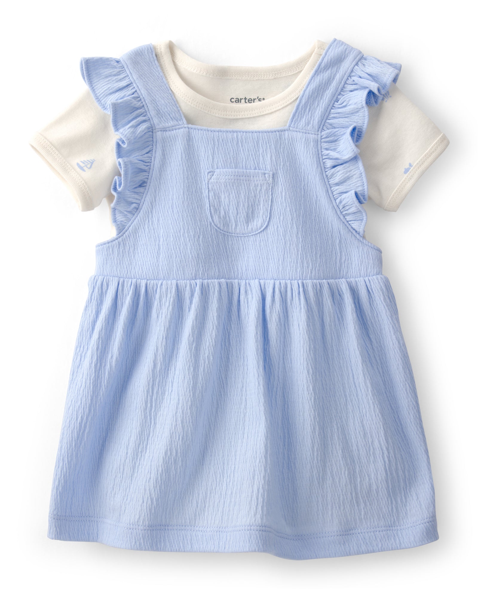 Conjunto De 2 Piezas Con Vestido Tipo Overol - Azul