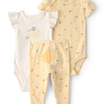 Conjunto de 3 piezas pañalero y pantalón - Limón - Amarillo/Blanco
