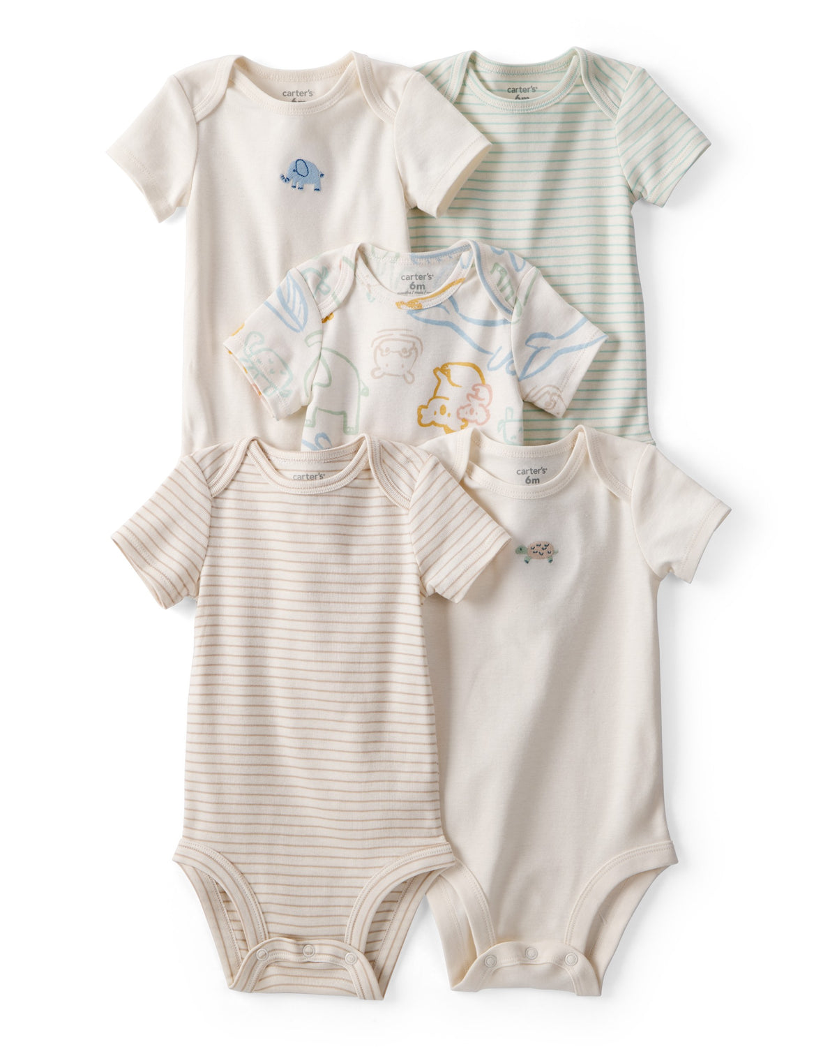Paquete de 5 Pañaleros con Estampado de Animales - Marfil/Beige