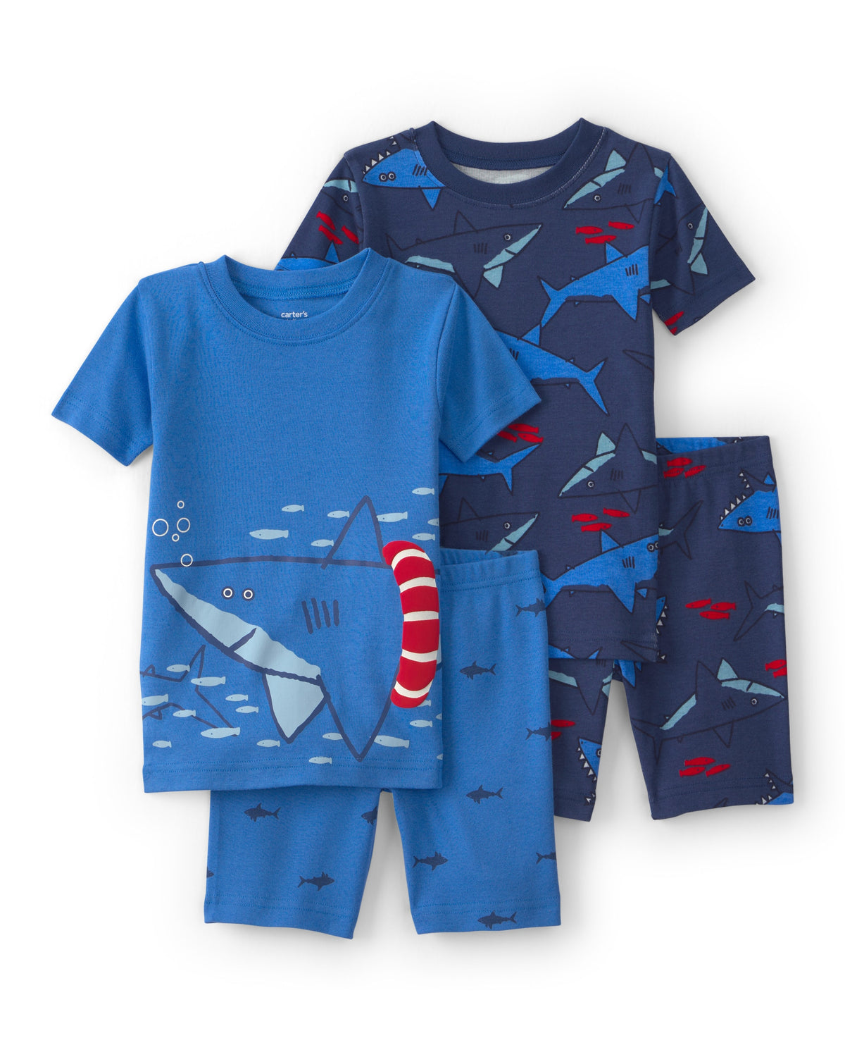 Pijama De 4 Piezas 100% Algodón De Ajuste Ceñido Y Tiburones - Multi