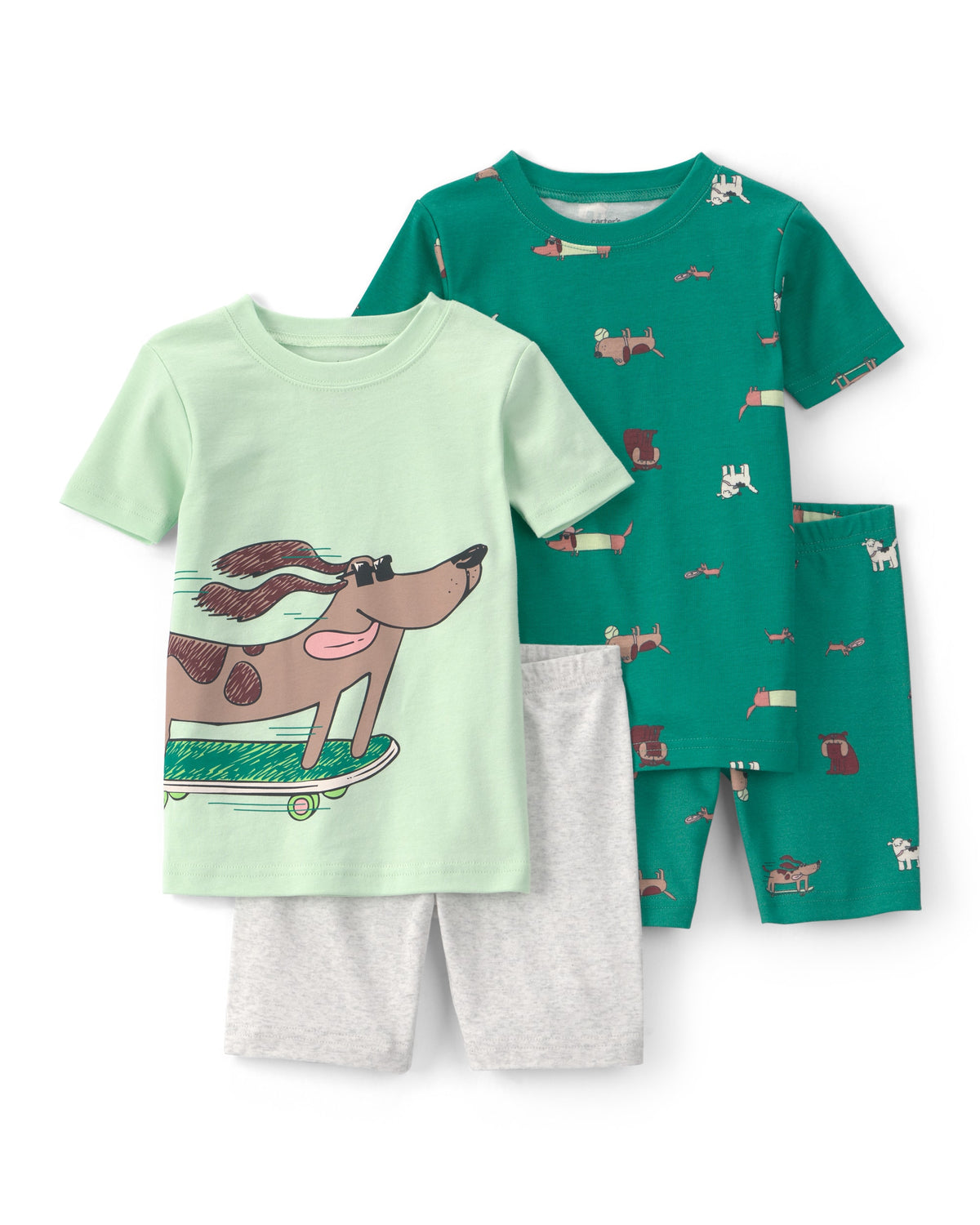 Pijama de 4 Piezas 100% Algodón de Ajuste Ceñido y Patinetas - Verde