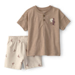 Conjunto de 2 Piezas Henley de Cactus y Short - Café