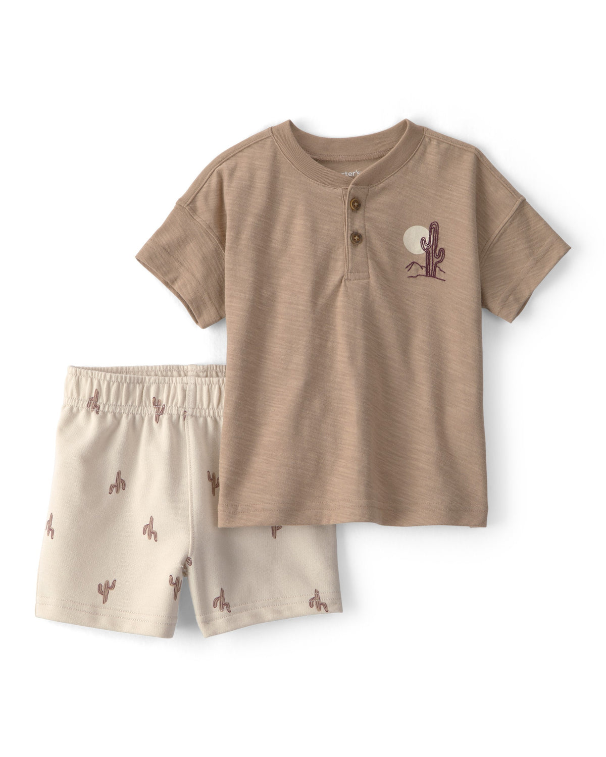 Conjunto de 2 Piezas Henley de Cactus y Short - Café