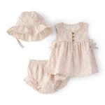 Conjunto De 3 Piezas Floral Con Gorro, Playera Y Short - Multi