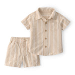 Conjunto De 2 Piezas De Camisa A Rayas Y Short - Beige